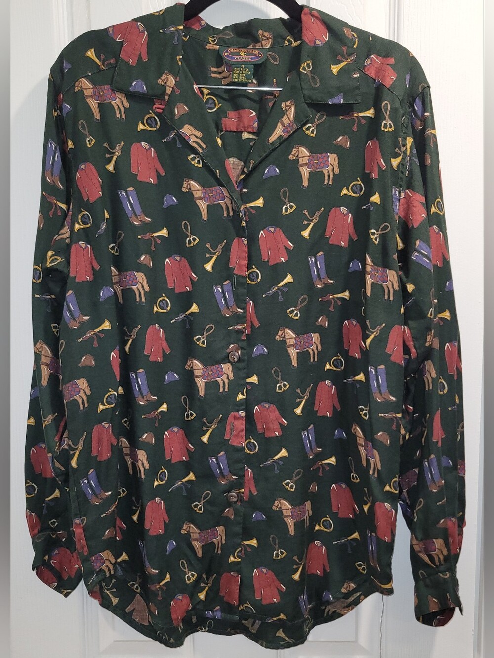 Womans Vintage Charter Club Classic Equestrian Button Down Shirt Size 4